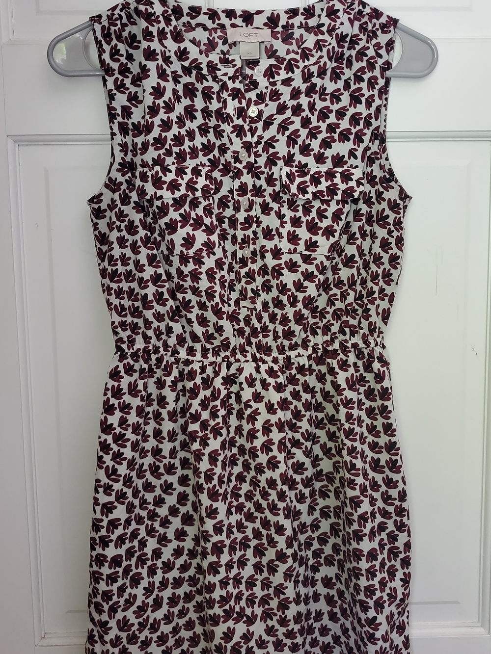 LOFT Cream Dress with Burgundy Leaf Pattern